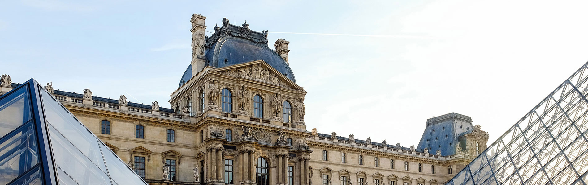 An exterior of the Louvre Museum.