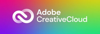 Adobe Creative Cloud logo on a multi-colored background.