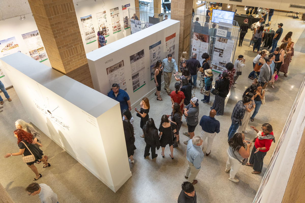 View of the Paul Voertman Gallery on the first floor from the second floor.