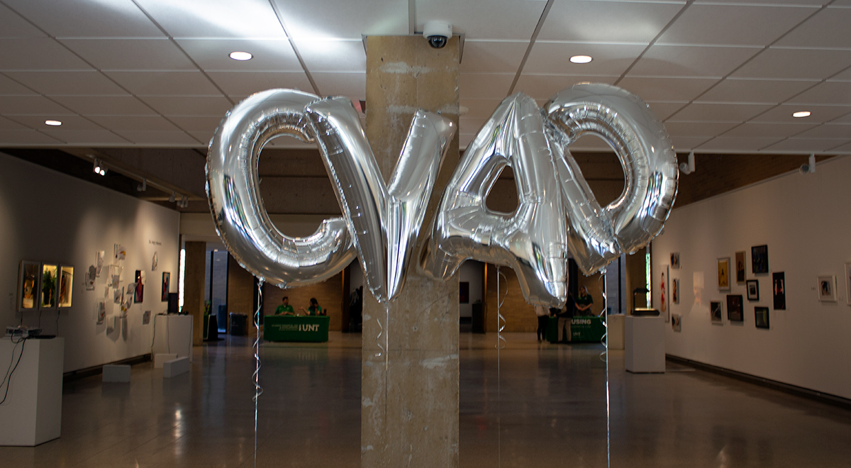 Silver mylar balloons that spell CVAD
