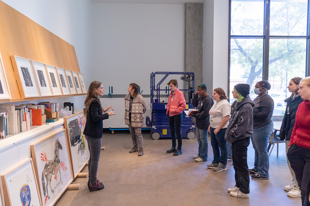 Lari in the CVAD Print Collections Room lecturing to students