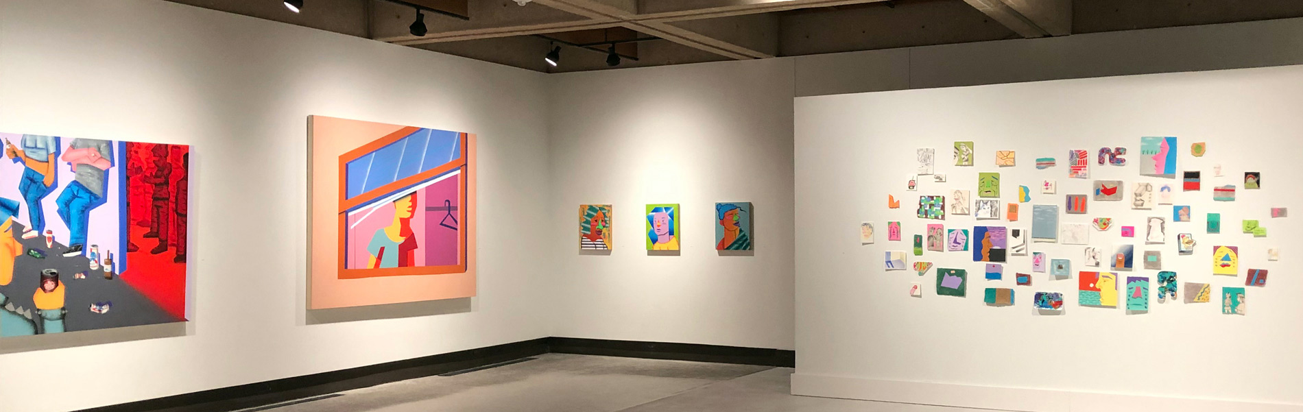 Installations of various paintings in the Cora Stafford Gallery