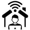 Icon for remote workers: house with a person in it and wifi signal