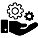 Line drawing of a hand holding gears