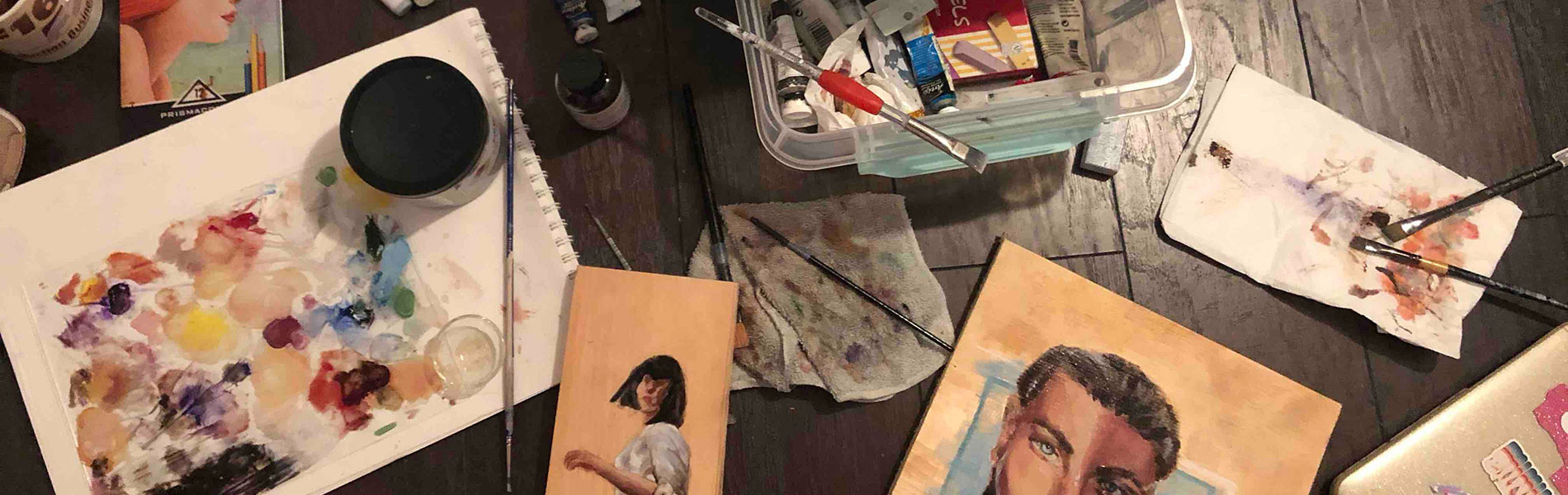 Artist's paint on a desk