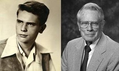 Two black-and-white images of Paul Voertman — as a young man and later in life